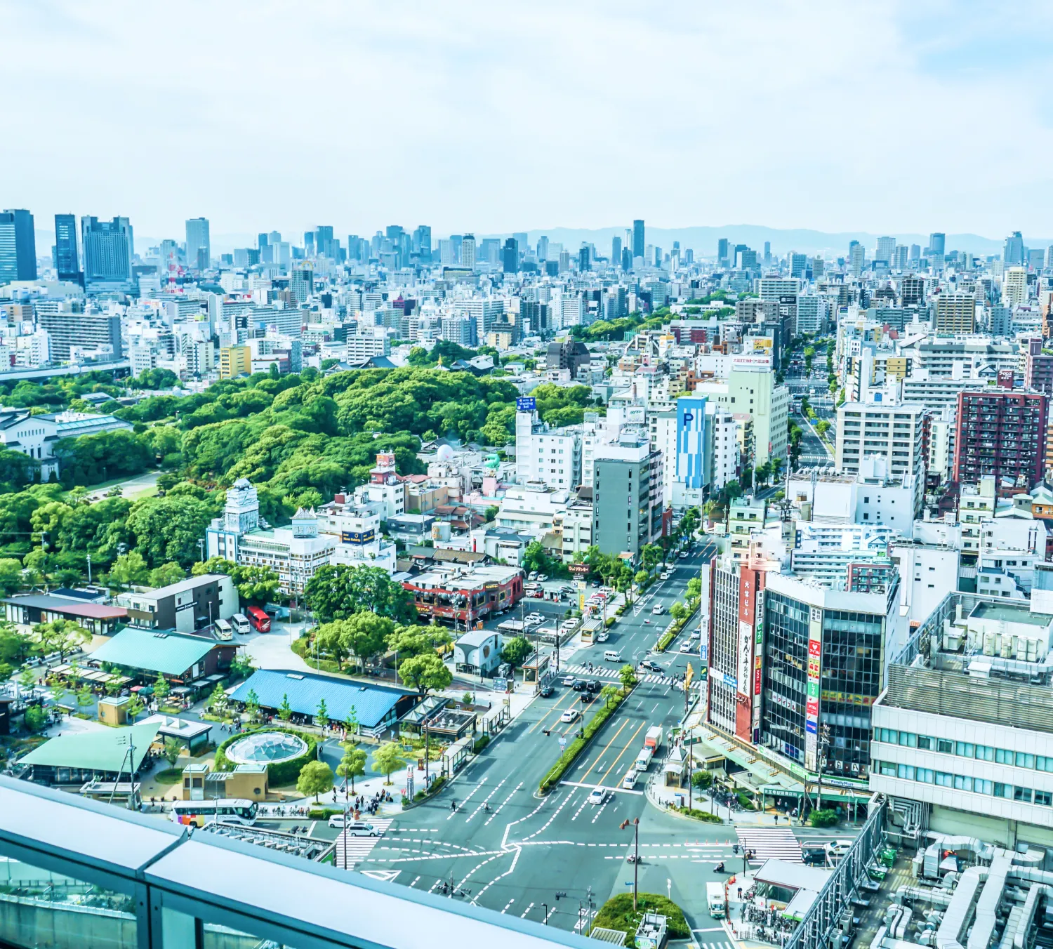 高所から撮影されたある街の全体の様子