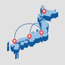 日本各地の拠点を各地の拠点を示す各地の拠点を示すピンのイメージイラスト